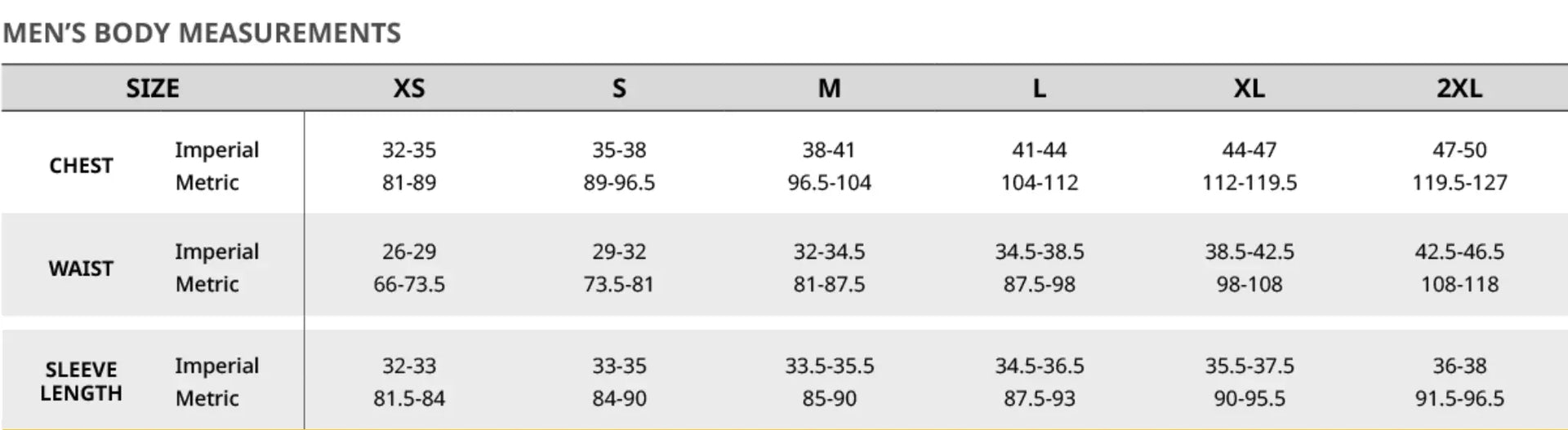 Sizing Chart